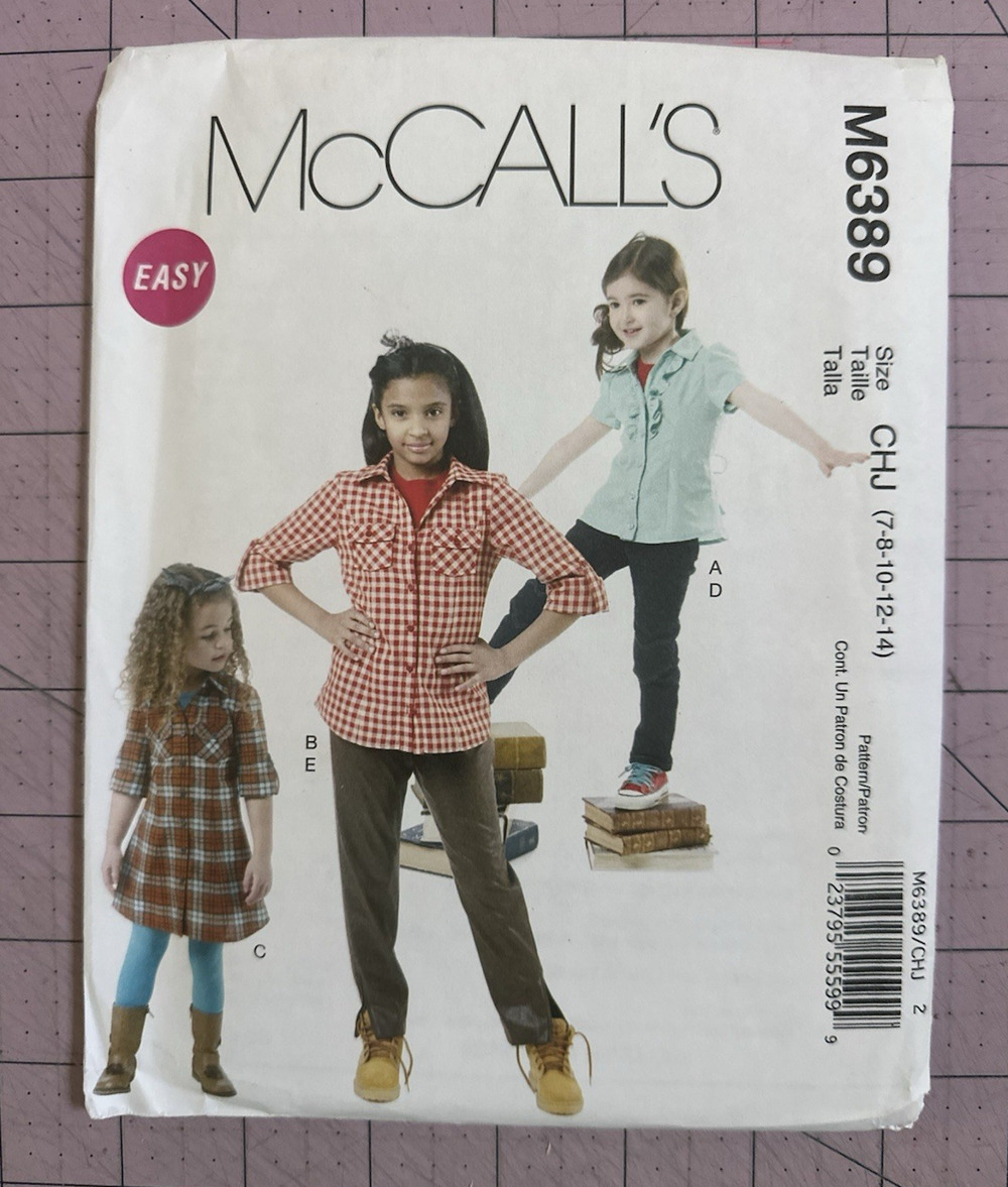 UNCUT McCall's Pattern M6389 Girl's Tops, Dress, Pants (Sizes 7-14º